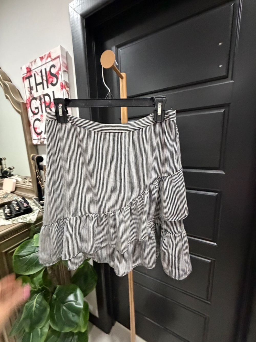 Banana Republic Black and White Striped Ruffle Tier Mini Skirt